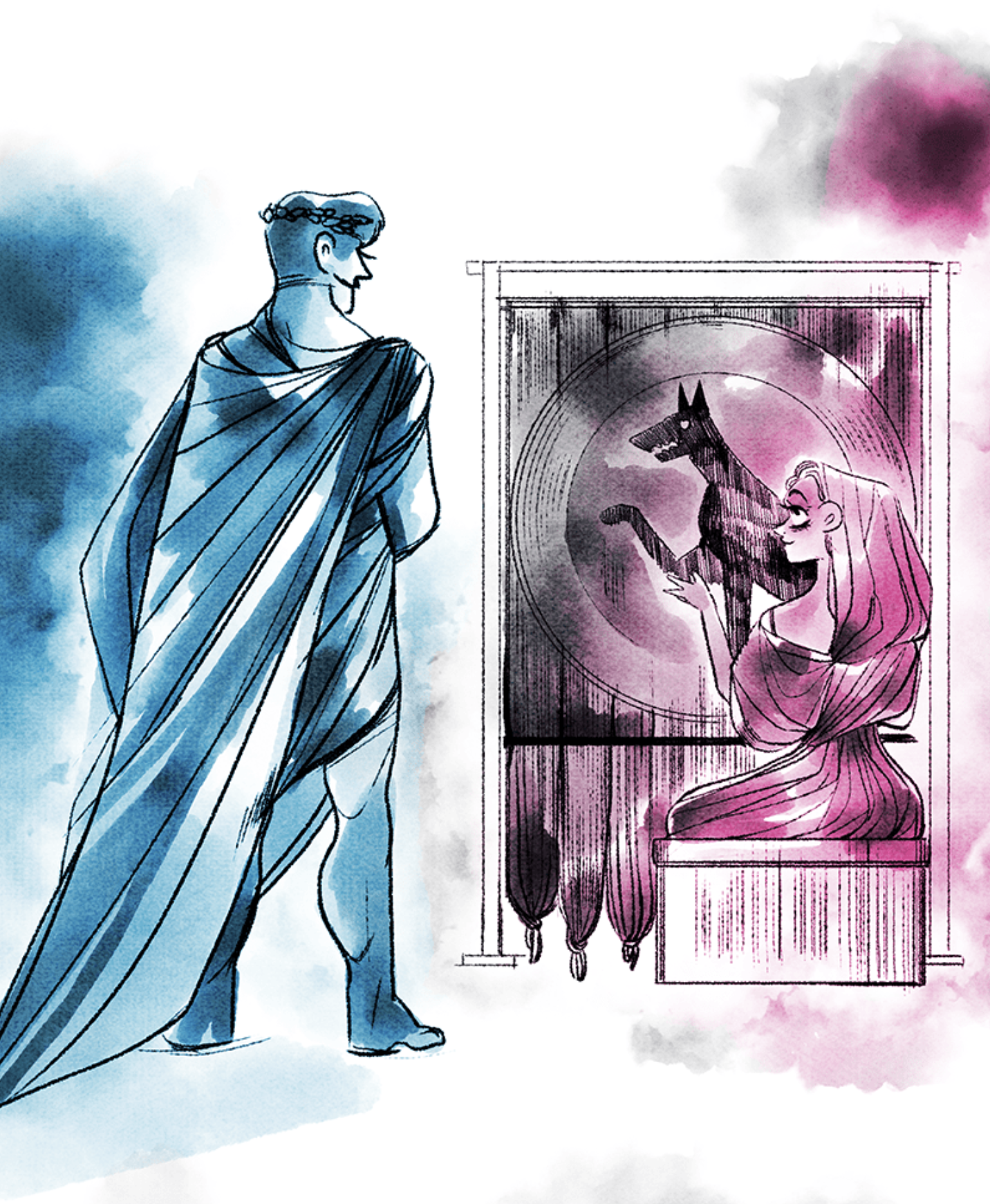 Concept art of Persephone and Hades from Lore Olympus Volume one